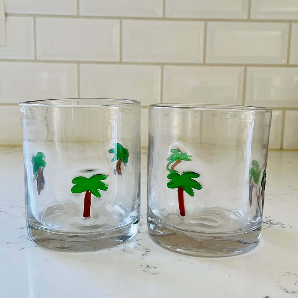 Crate&barrel 🌴Palm Tree Old-Fashioned Glasses - Picture 3 of 12
